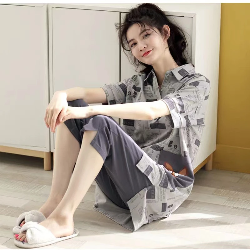 睡衣女夏季女款爆款2025新款纯棉短袖薄款夏天可外穿两件套家居服