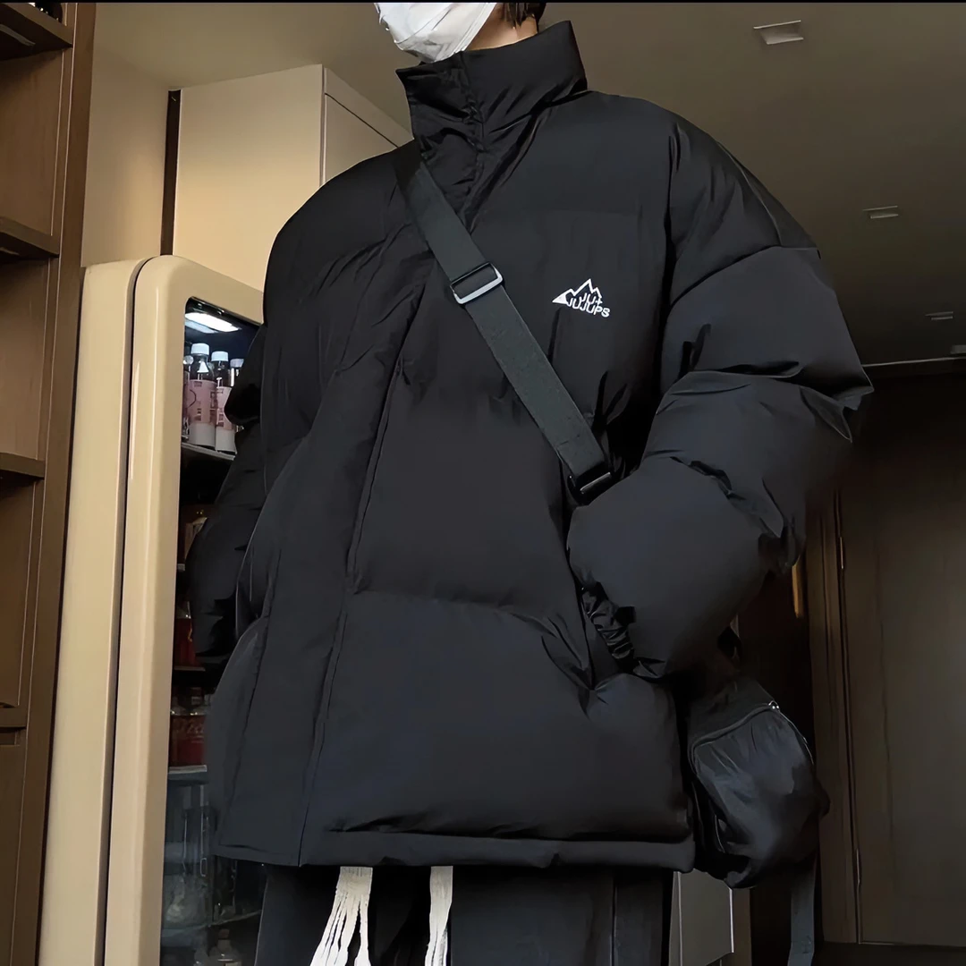 2023冬季爆款加厚软山棉服男2023款冬季立领外套宽松黑色面包服