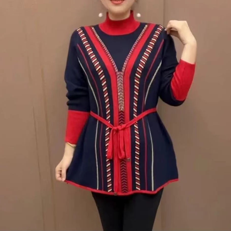 冬季女士半高领小衫中长款长袖外穿打底衫
