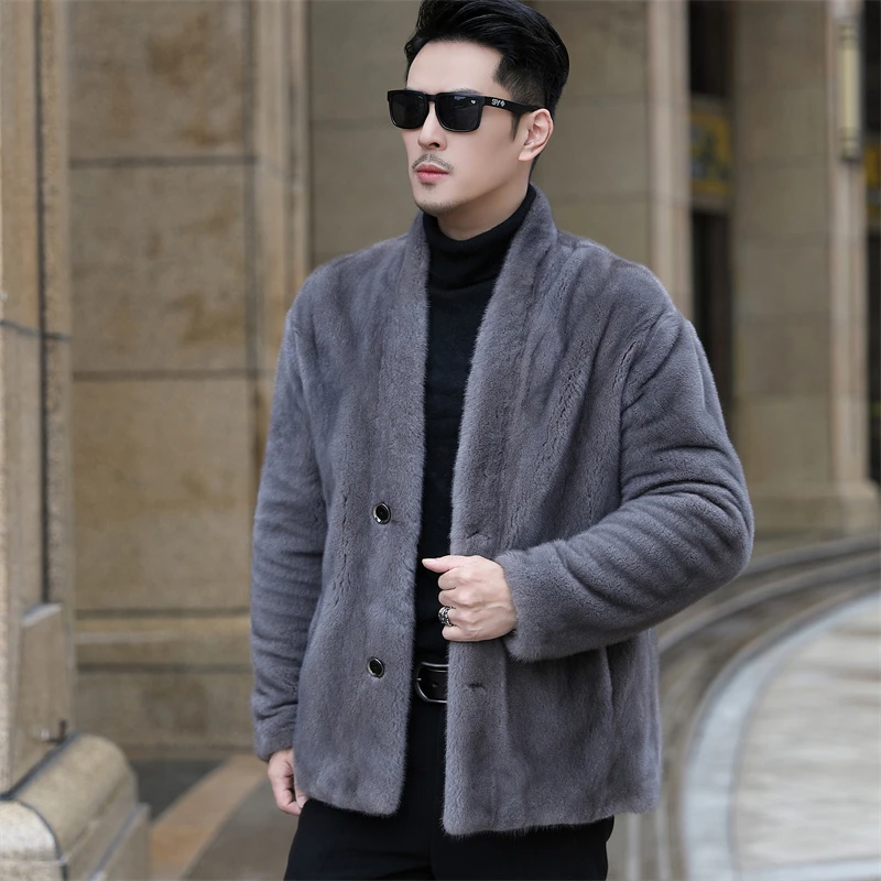 008冬季新款进口真水貂皮大衣男士整貂休闲道袍貂皮100%真貂男款