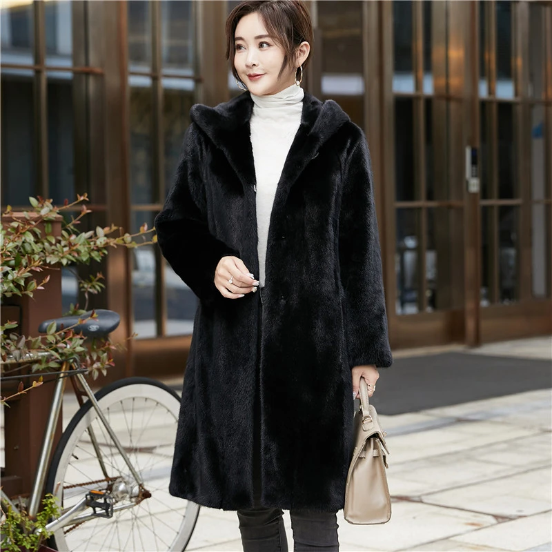 16  真水貂皮大衣女士整貂中长带帽经典连帽皮草外套紫标级