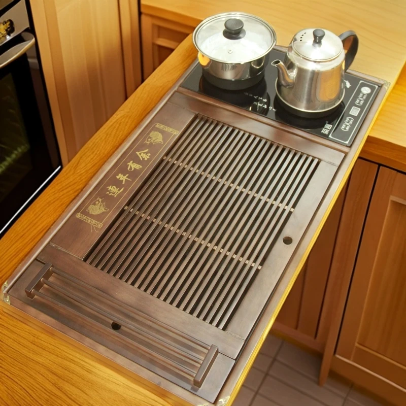 家用办公茶台长方形木质茶盘自动抽水电器四合一茶具套装连年有余