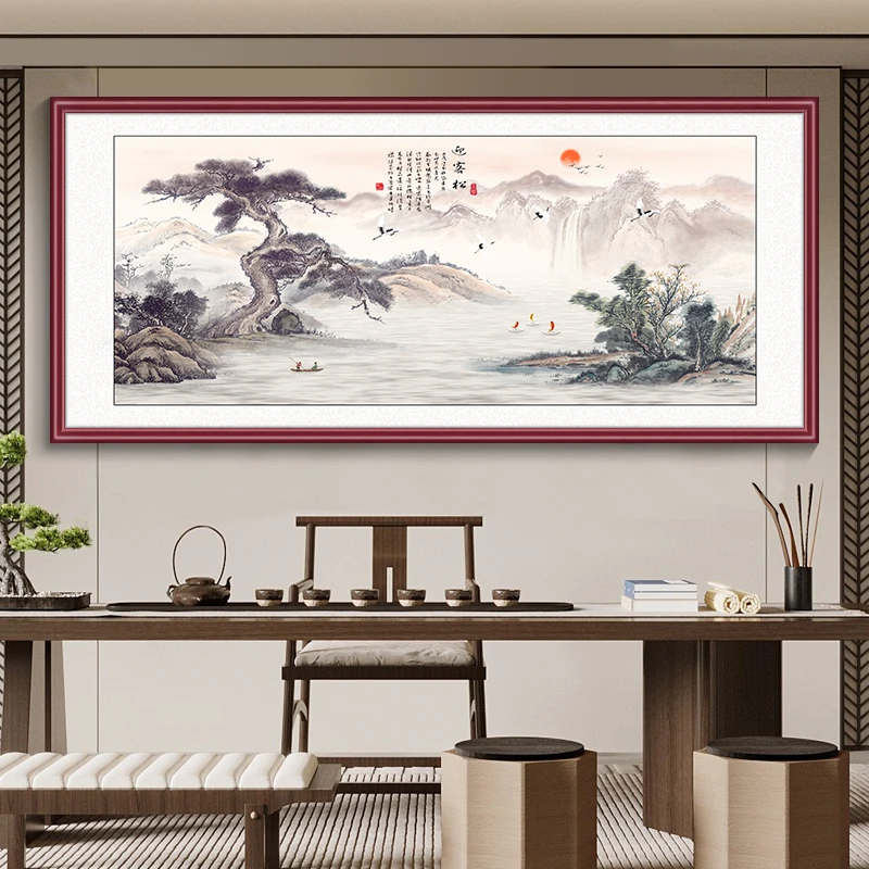 【办公室山水画】客厅沙发背景墙装饰画中式中堂挂画流水生财国画
