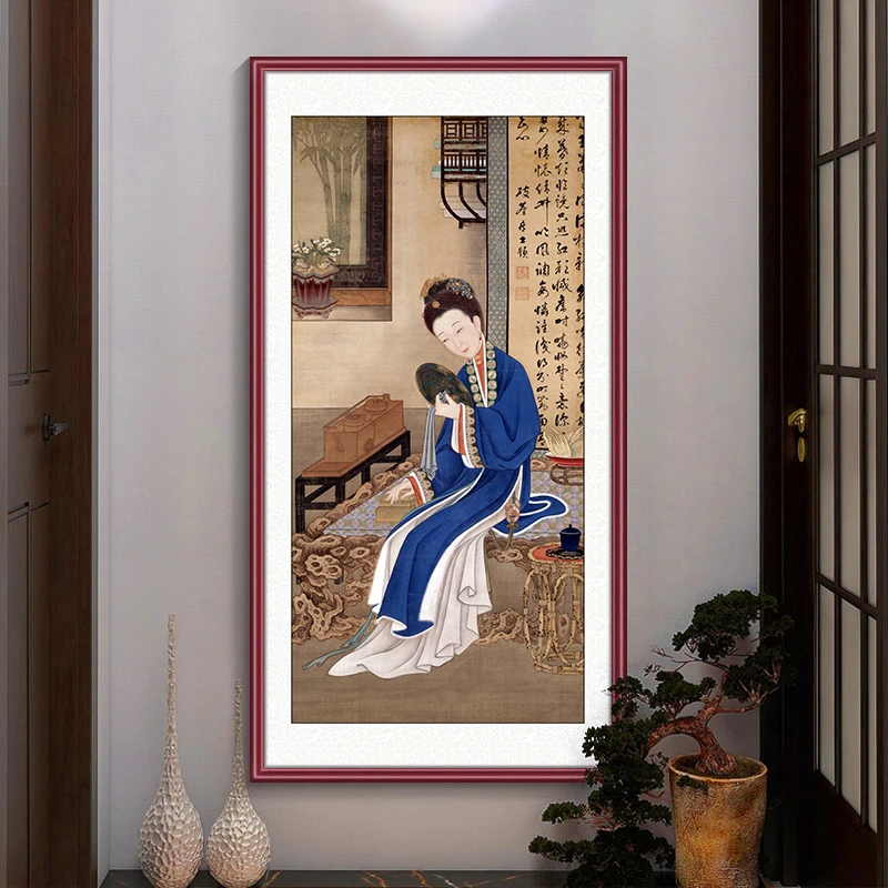 中式古风玄关装饰画雍正十二美人图名画超清复刻喷绘进门入户挂画