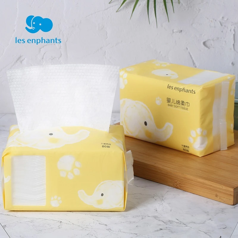 丽婴房婴儿加厚棉柔巾干湿两用一次性洗脸巾80抽3包