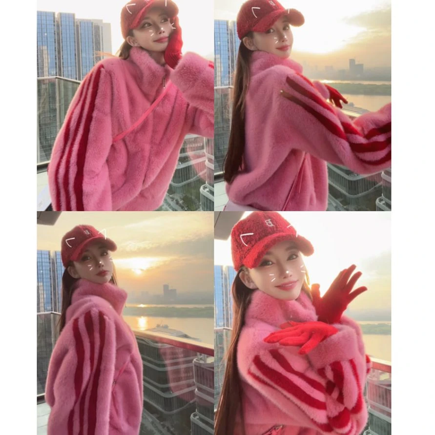 婉君【韩国欧尼】运动风立领毛毛外套LWJ22D4C094