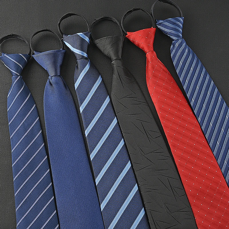 男士蓝色商务拉链式领带黑色纯色正装学生一拉懒人免打结拉链8cm