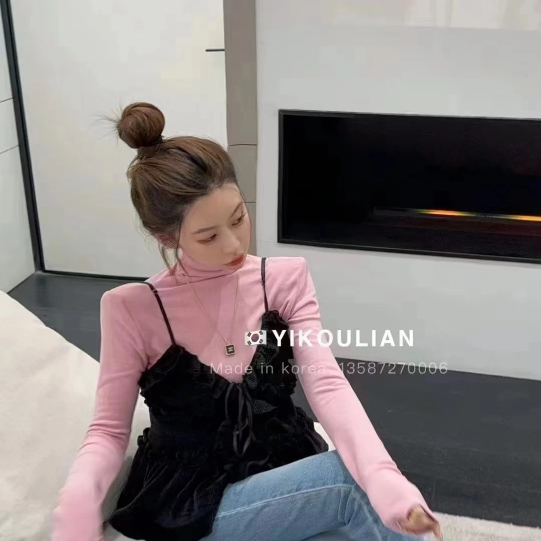 上衣两件套气质收腰秋季显瘦长袖针织时尚百搭修身假两件秋冬显瘦