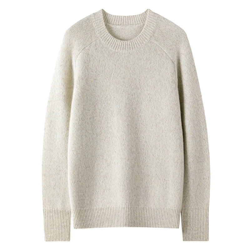 【不议价】女士390克纯山羊绒5针长袖四股彩纱圆领宽松加厚羊绒套衫