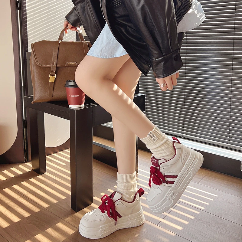 厚底百搭休闲鞋子新款秋冬女厚底时尚潮小白鞋舒适运动鞋增高板鞋