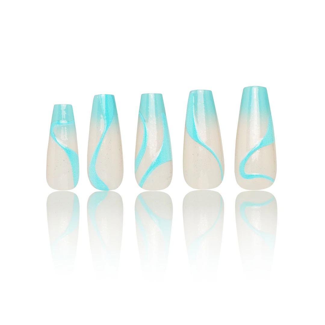 幻调Blue waves 冰极灵 | 夏日蓝色系指间渐变条纹穿戴美甲814