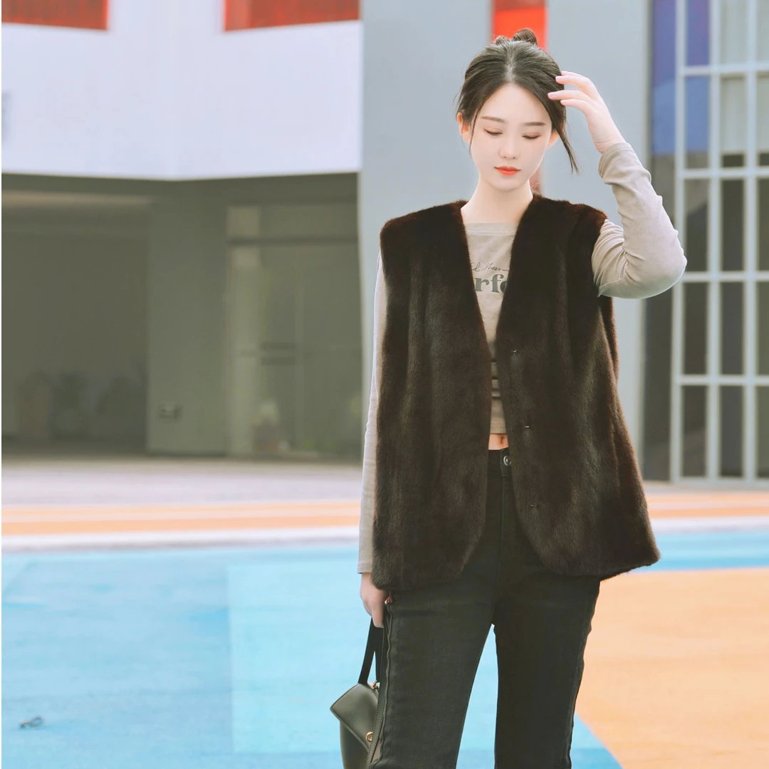 GHERA金赫「惬意时光」进口丹麦紫金短二天鹅绒皮草水貂短款马甲