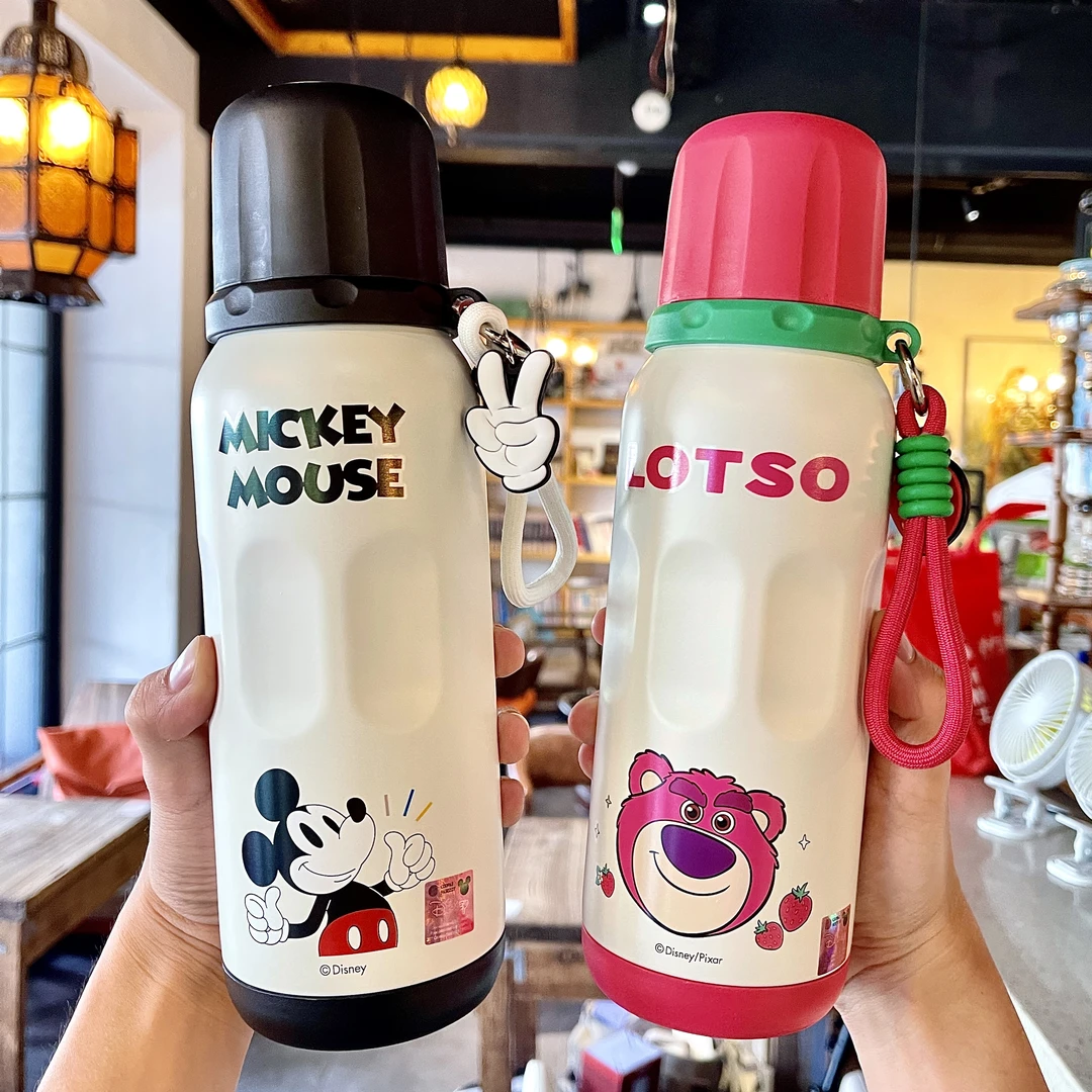 草莓熊儿童保温杯316不锈钢女孩吸管水壶小学生上学专用双饮水杯