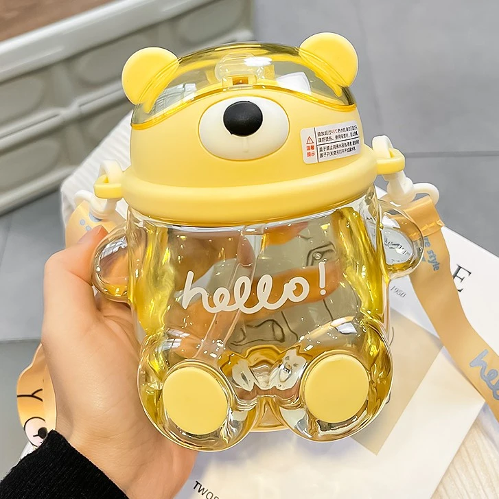 儿童大肚杯网红小熊水杯女新款2023高颜值吸管杯可爱大容量水壶男