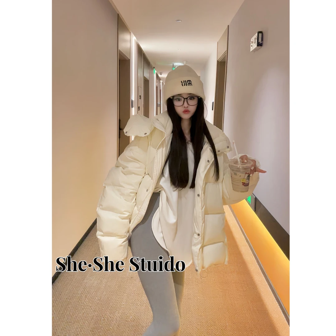 33五色连帽中长款带帽宽松休闲羽绒服加厚外套