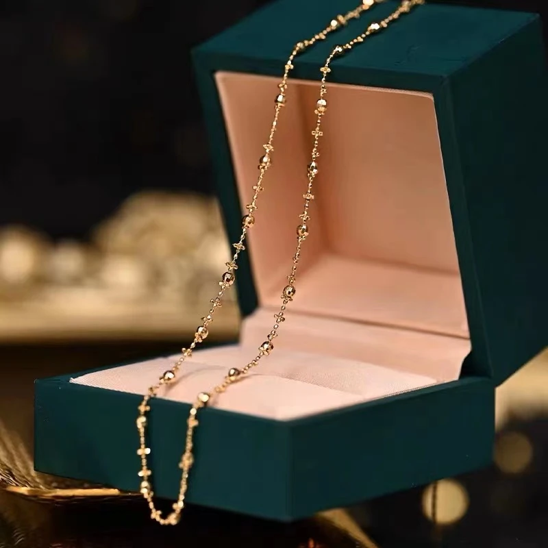 18K金仙女链 18寸 可调节 项链简约气质锁骨链金色素链HNZ2570