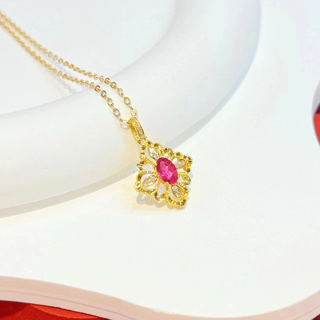 18K金镶嵌6*4mm碧玺棱形四叶草吊坠HNZ7452