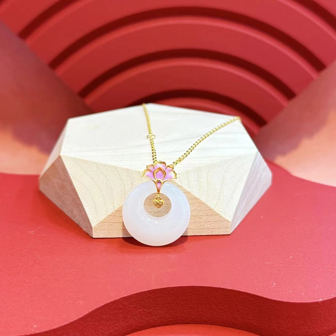 【归来】18K金富贵花开镶嵌高货白玉公主扣HNZ5190