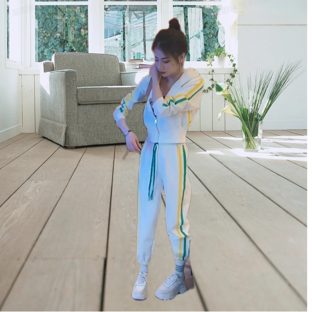 高档彩条运动服套装秋冬新款减龄时尚休闲两件套女装潮流连帽上衣