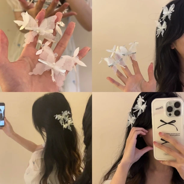 森系精灵～蝴蝶薄纱发夹刘海侧边碎发氛围感超仙纯欲发饰发卡ins风