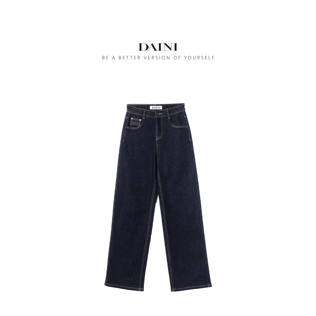 玳妮【布标小直筒裤】秋冬季绒感普洗烟筒裤时尚微弹窄版阔腿牛仔裤