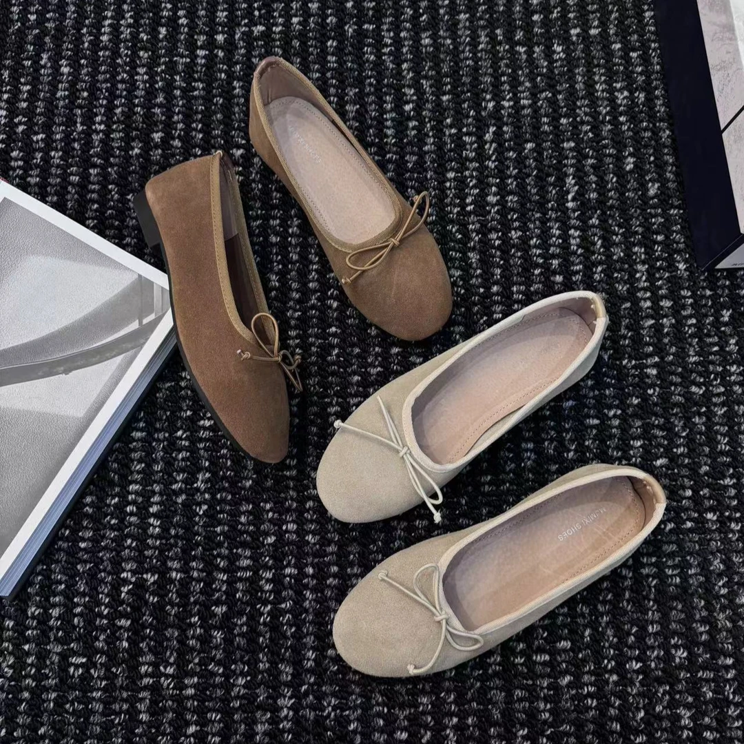 【萍萍推荐】秋季新法式平底蝴蝶结圆头软底豆豆鞋芭蕾浅口奶奶单鞋