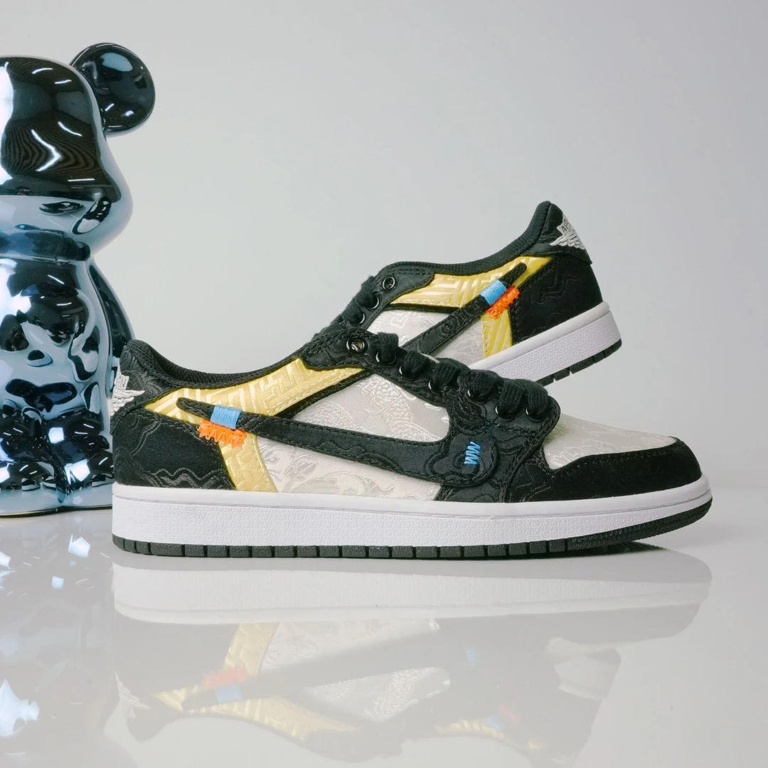 AIR JORDANOW低帮黑白龙年限定祥龙纹国潮刺绣潮鞋