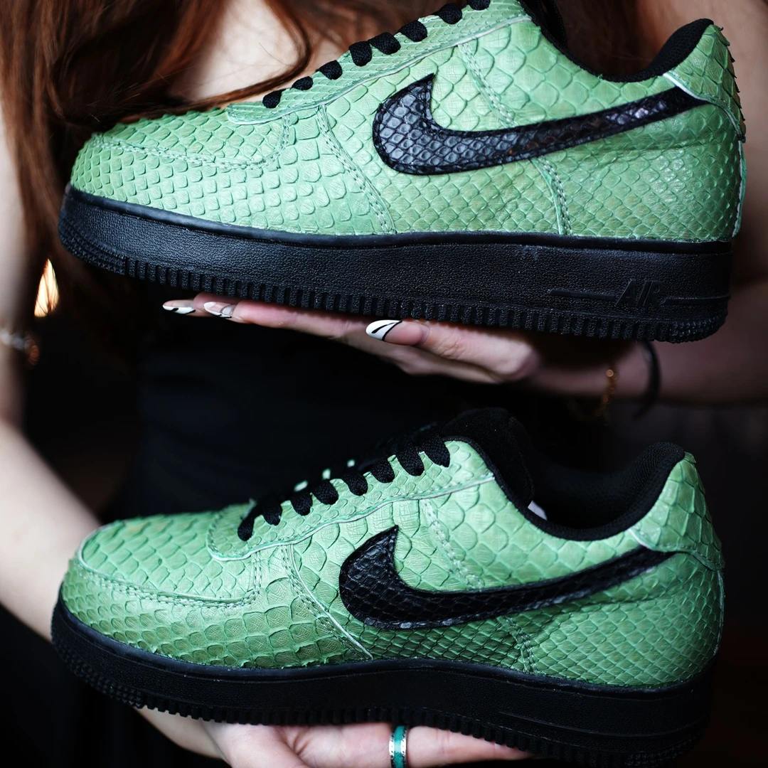 【Nike/耐克】Air  Force空军一号低帮绿色蟒蛇皮变色龙定制球鞋