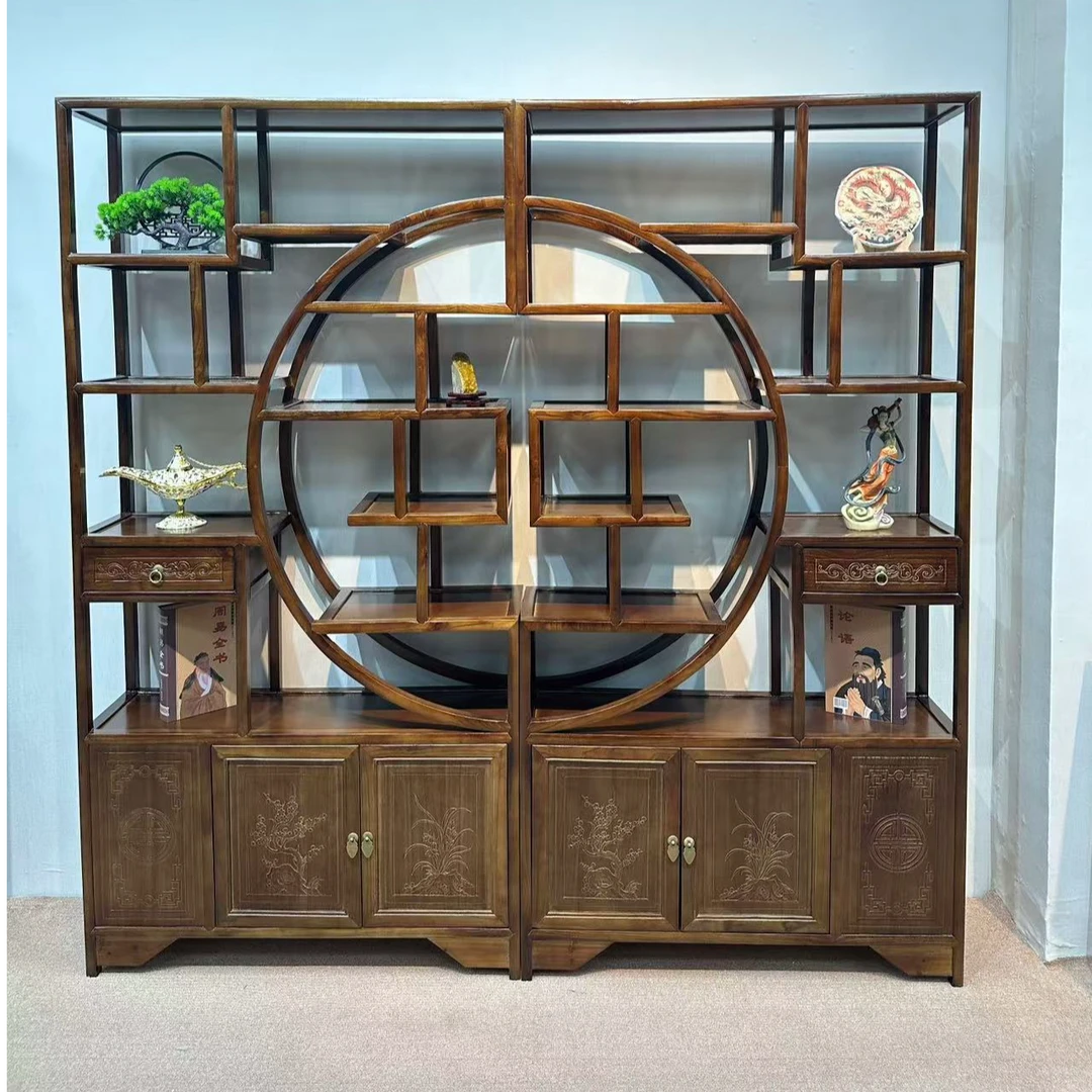 大团圆博古架展示架置物架，榫卯结构仿古置物架，多宝阁隔断中式