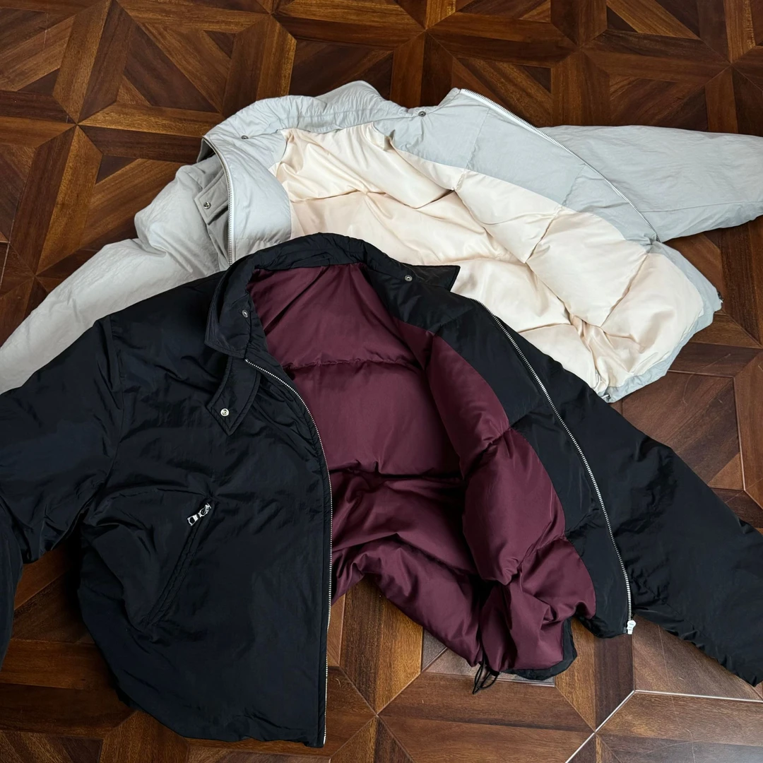 Oclin轻量化翻领防泼水羽绒服皱感多形态领口 帝王红内 90白鸭绒