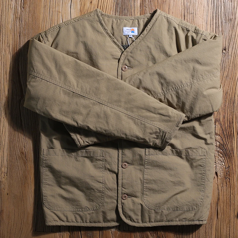 秋冬保暖复古无领棉服男菱形格棉衣夹克外贸男装户外运动二棉外套