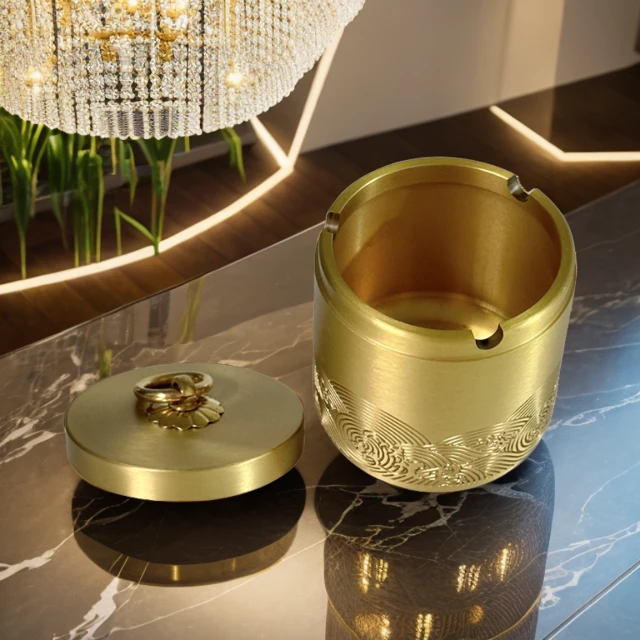 纯铜烟灰缸带盖防飞灰黄铜创意车载家用办公室烟灰缸爆款2025新款