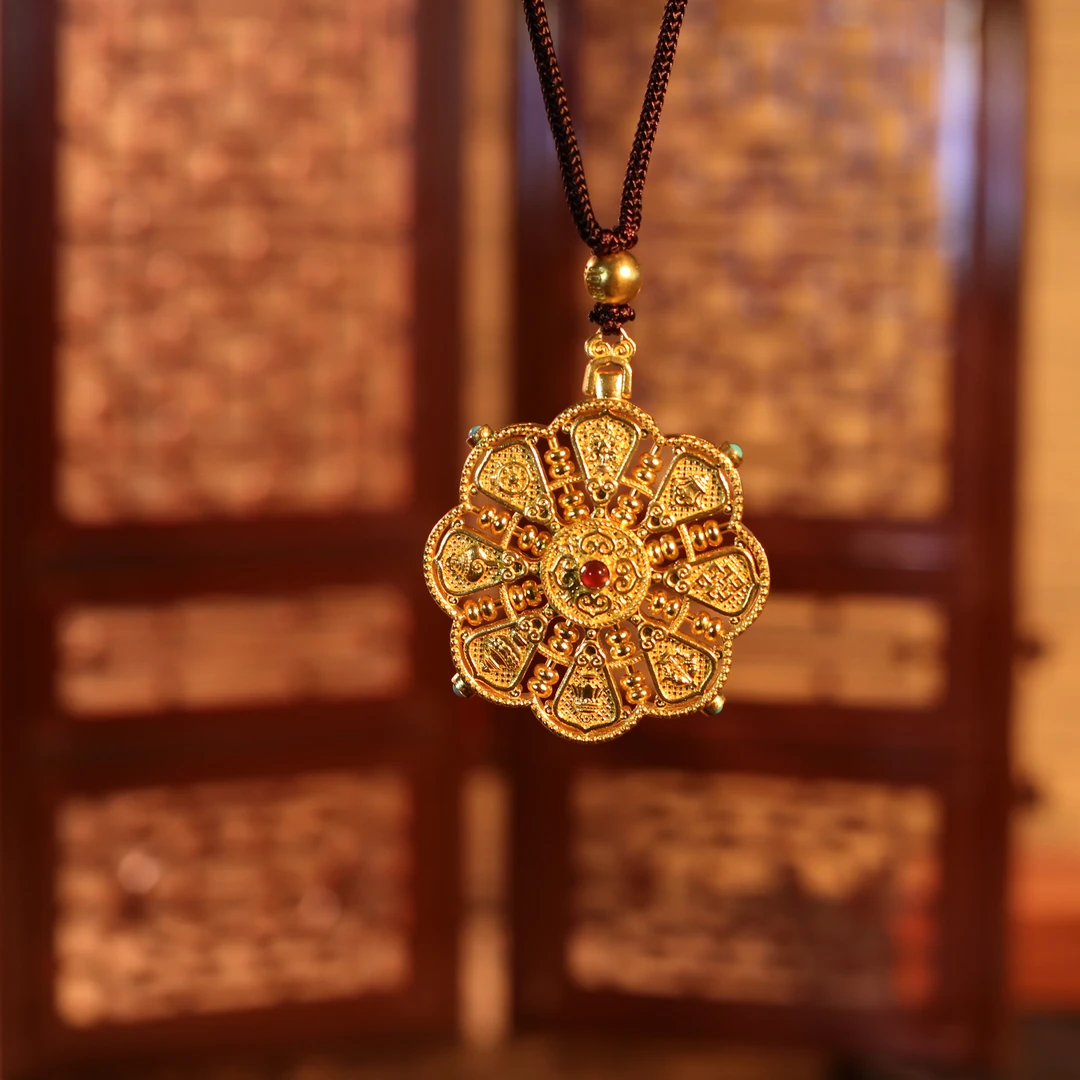 699/克【八宝罗盘】古法金黄金吉祥如意算盘镶嵌绿松石玛瑙足金吊坠