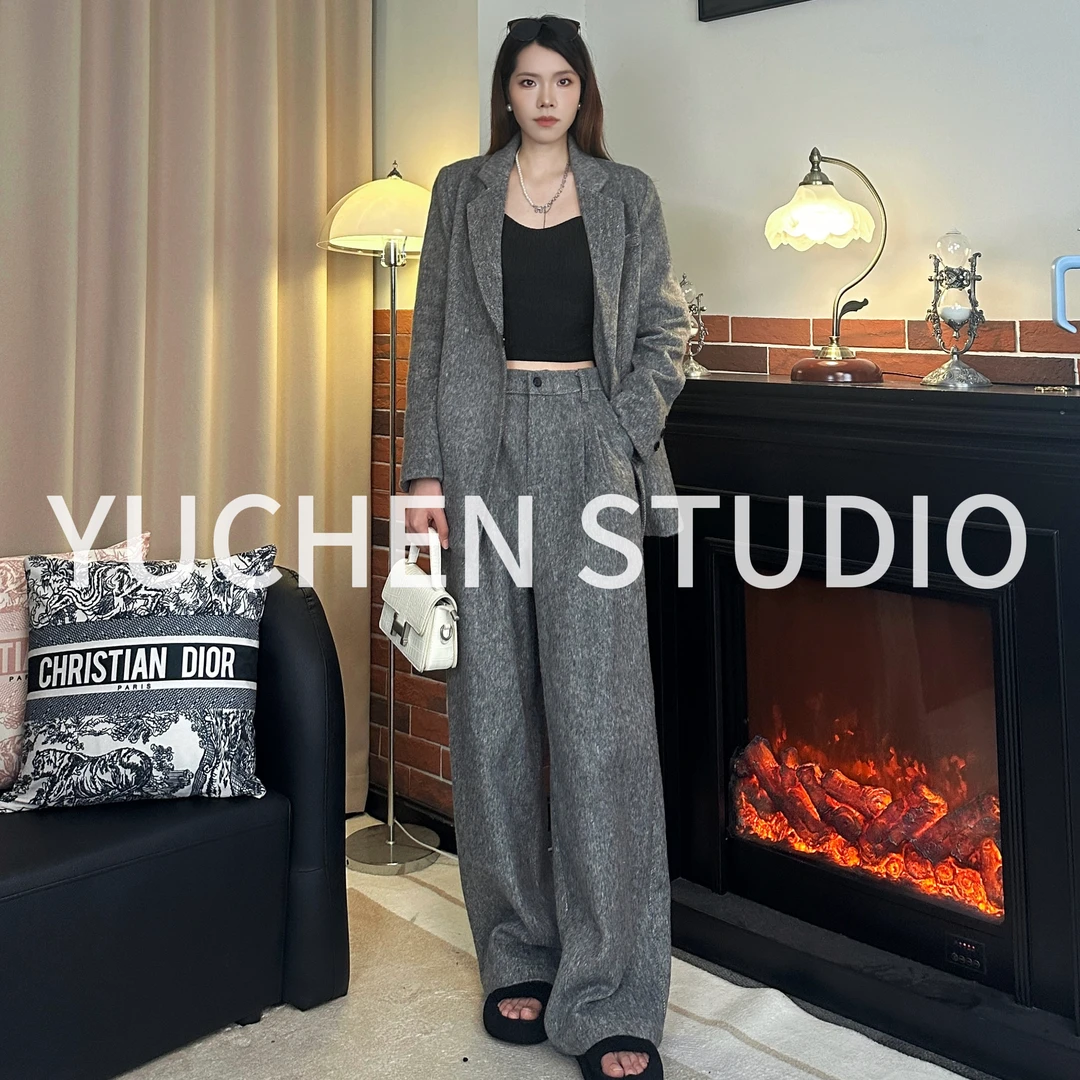 YUCHEN时尚羽绒款羊毛西装套装气质显瘦轻奢设计师秋冬高级洋气