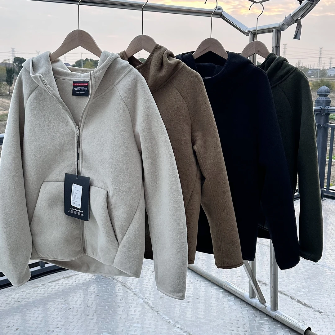 秋冬新款加厚加绒摇粒绒户外连帽外套保暖拉链卫衣情侣款卫衣外套