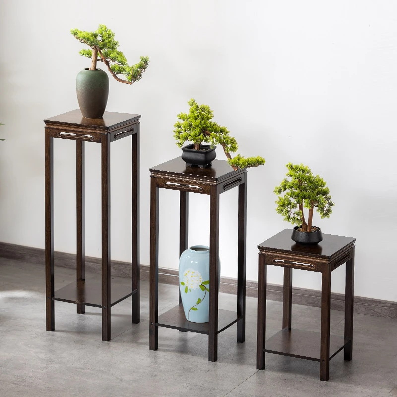 新中式花架置物架室内花台双层花架支架客厅落地式吊兰架仿古花几