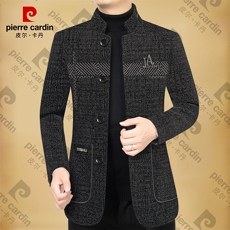 皮尔卡丹男士新款高档商务休闲立领秋冬季夹克雪尼尔男装加厚外套