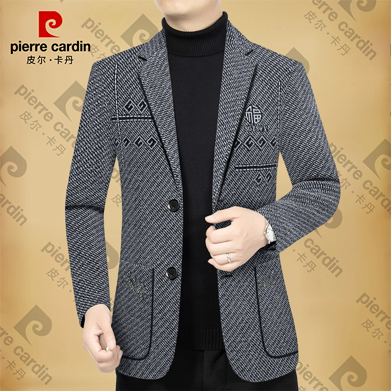 皮尔卡丹男士新款高档商务休闲西服学尼尔加厚西装领外套男装秋冬