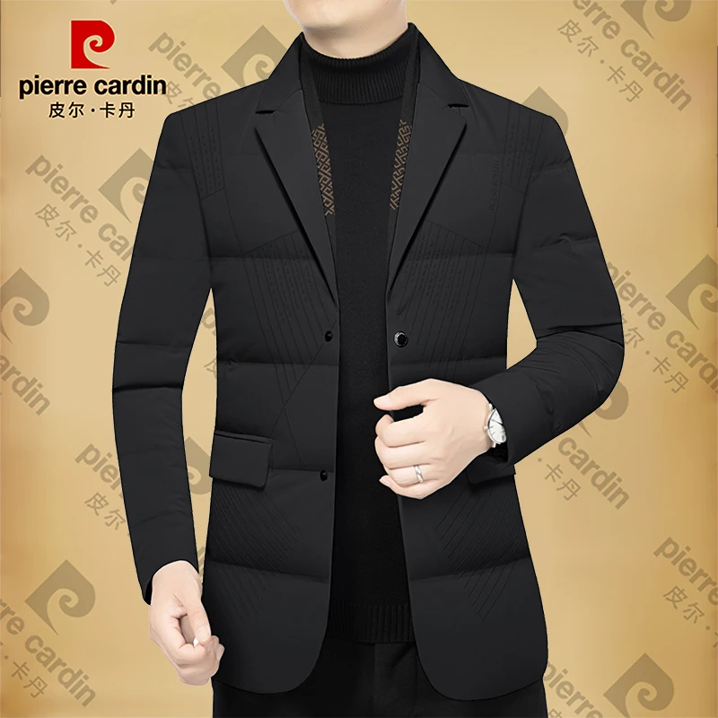 皮尔卡丹男士新款高档围巾领西服冬季保暖鸭绒外套爸爸男装时尚潮