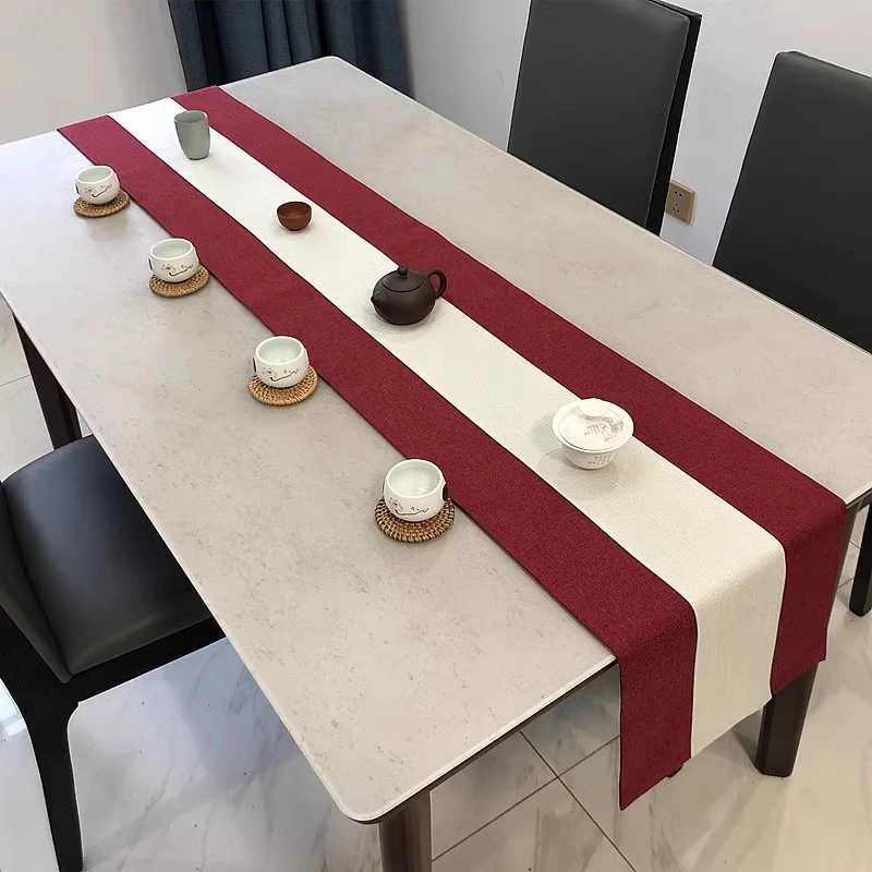 新中式红色棉麻禅意茶席简约桌旗餐桌茶几布艺长条