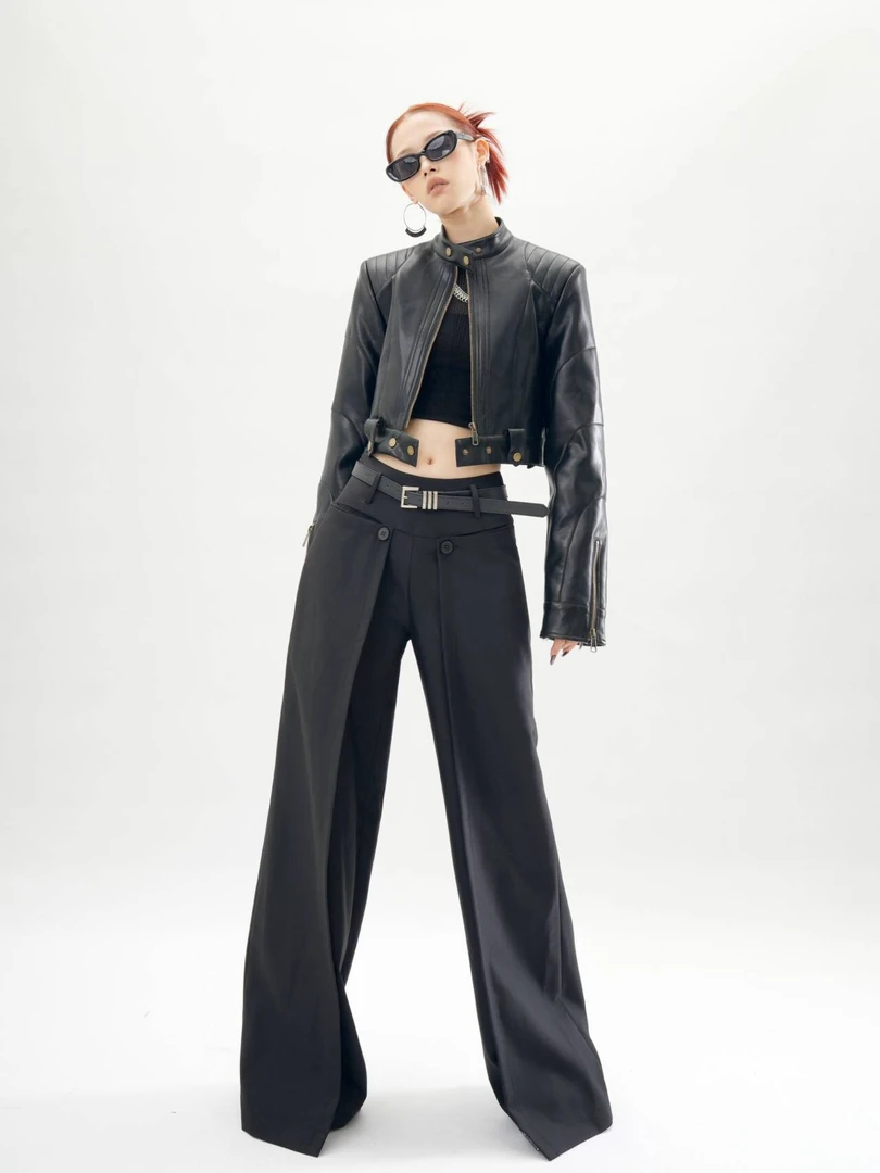 老吴衣橱【梵汐】小众气质时尚休闲宽松百搭黑色西裤设计师长裤K501