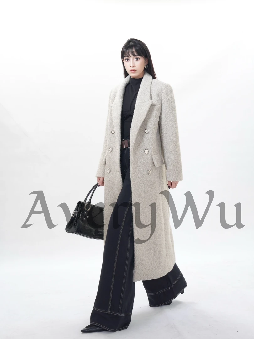 老吴的衣橱【高智灰】高级感西装领毛呢大衣女中长款呢子外套W552