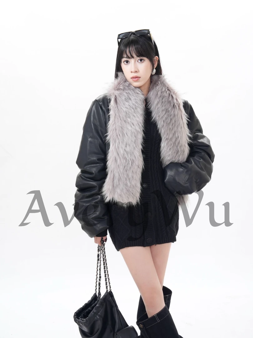 老吴的衣橱【纽约雾夜】设计感时尚加厚棉服女冬季毛领短外套W702