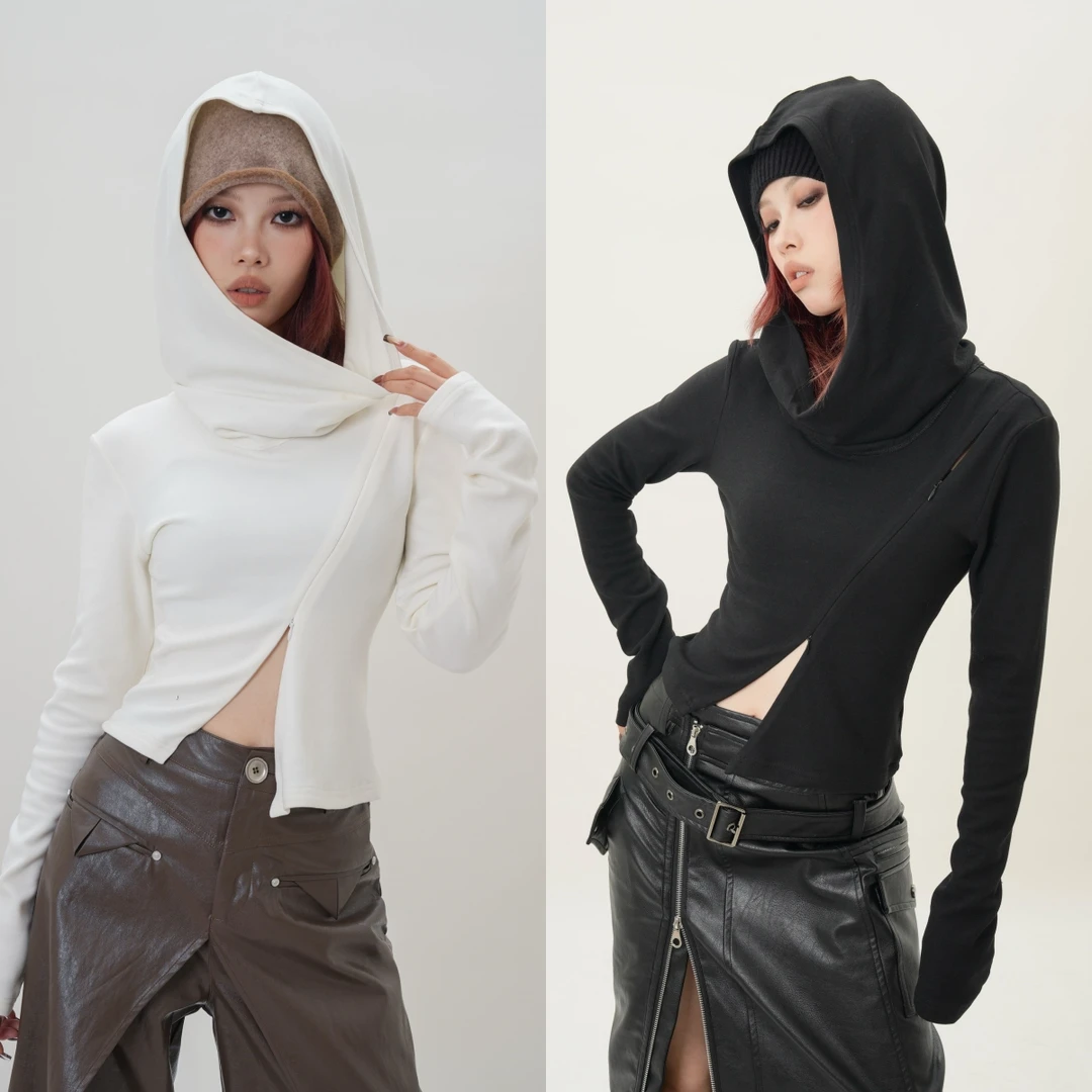 老吴的衣橱【黑绯】高级感设计拉链开叉高领针织上衣女C556