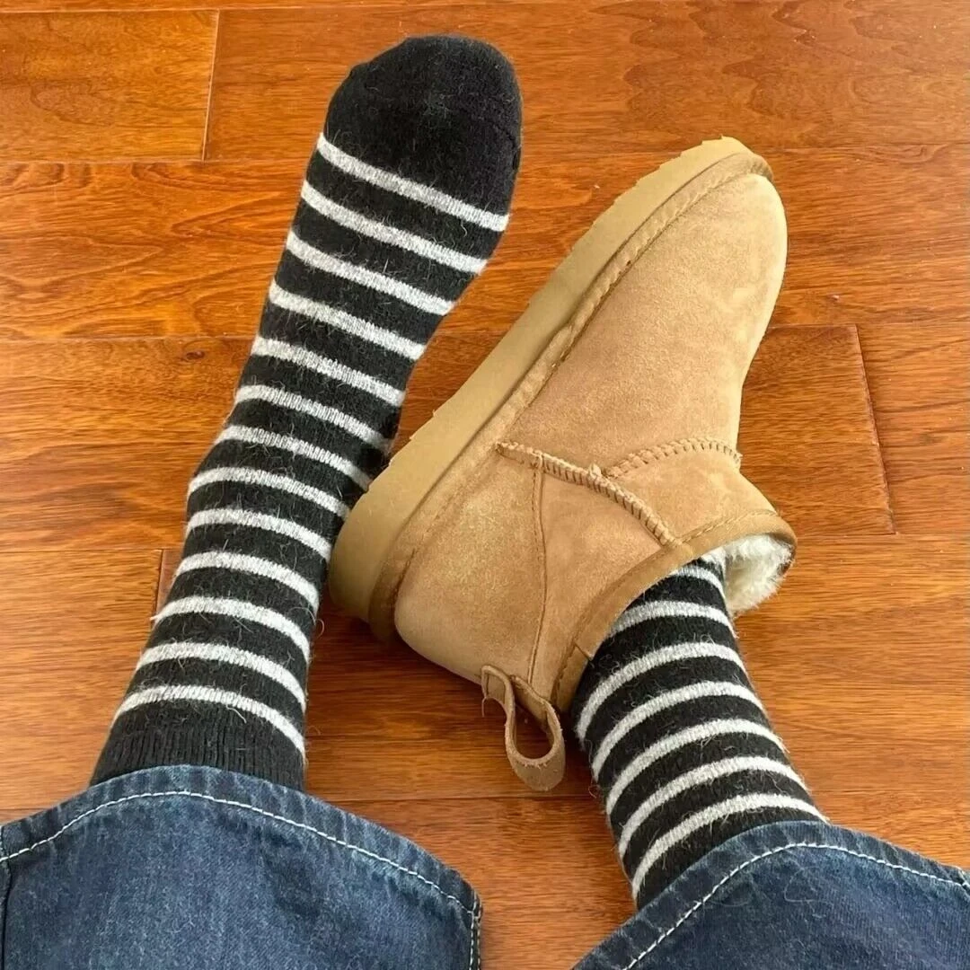 【9.99四双】黑白条纹袜子冬季新款2023韩版复古女潮网红款中筒长袜