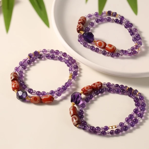 手工设计多宝玛瑙紫晶双圈手串项链多样性发货发一个6460h