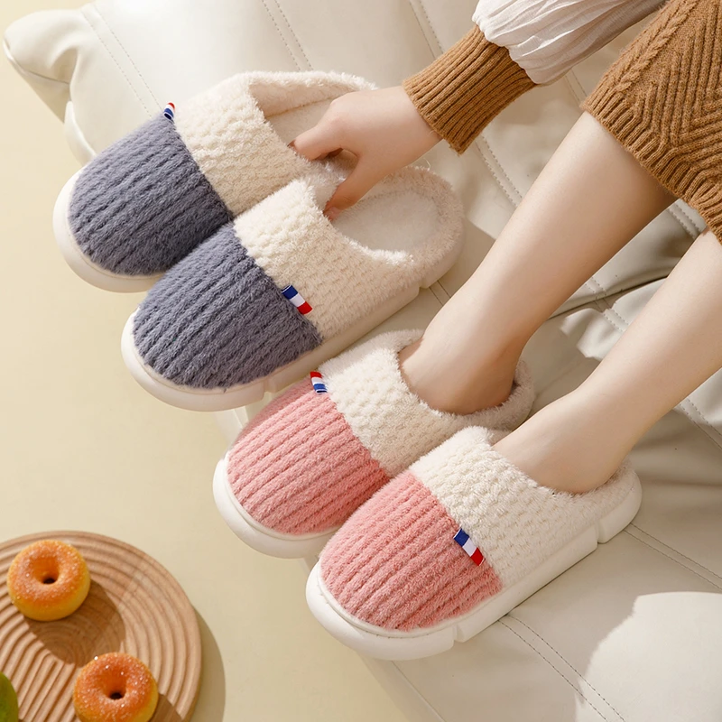 踩屎感棉拖鞋男女秋冬季室内家居防滑保暖加绒酷如意毛毛拖鞋冬天