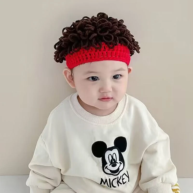 宝宝假发帽春秋男孩搞笑爆炸头套儿童卷发帽婴儿帽子毛线帽秋冬潮