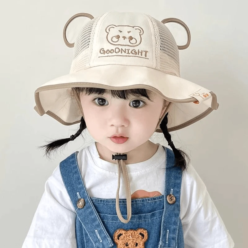宝宝帽子夏季薄款遮阳防晒渔夫帽女童男童儿童网眼透气可爱太阳帽