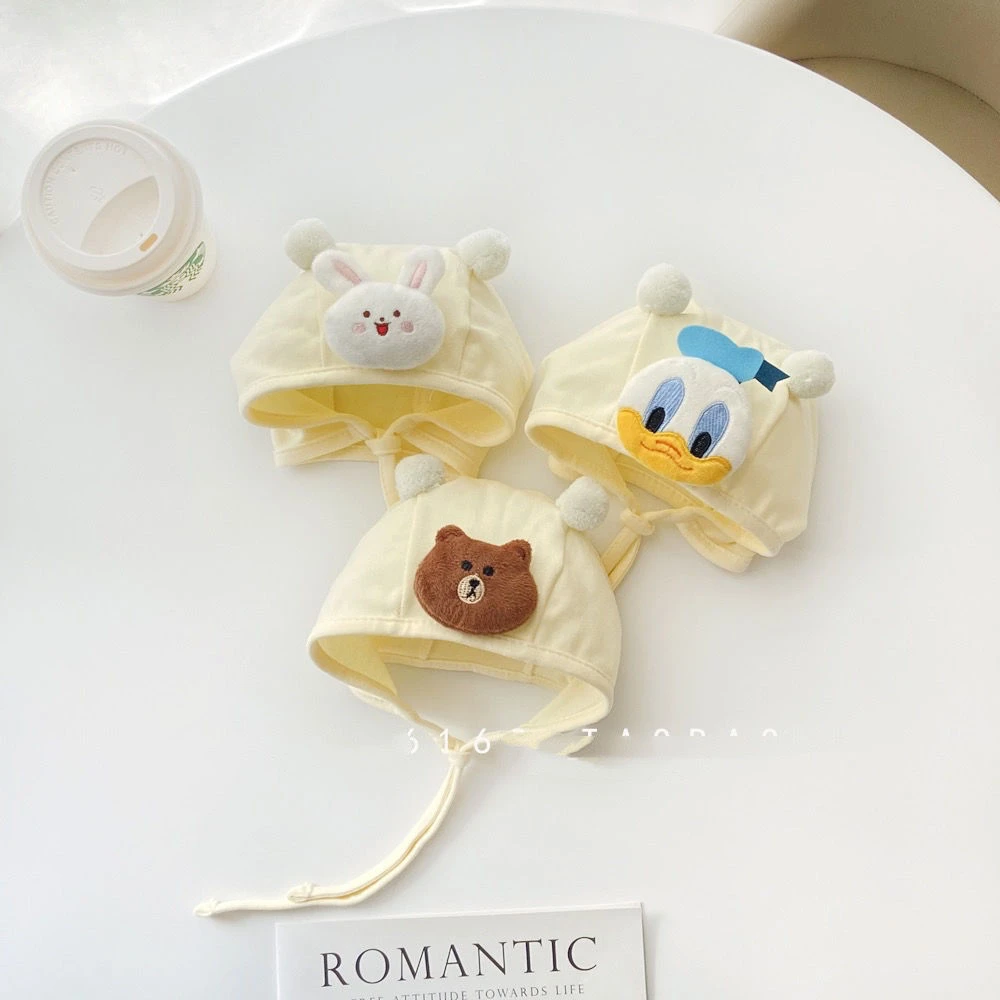 奶白色婴儿帽子春秋款男女儿童可爱新生儿婴幼儿小月龄宝宝护囟门